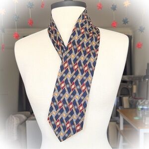 Geometric Patterned Tie - Blue, Red, Gold